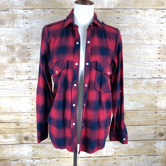 Zara Tops - Zara Blue and Red Plaid Button Down Sz M